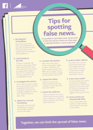 Facebook's full-page newspaper ad for spotting fake news.