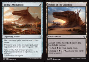 On the left: a monument in <em>Amonkhet</em>. On the right: What has happened to that monument since the <em>Hour of Devastation</em>...