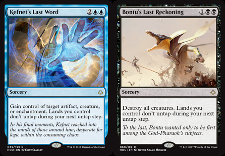 A couple of the super-Exert cards: splashy effects for a cheap immediate cost, but a major detriment for next turn.